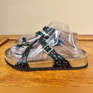Birkenstock Papillio Madrid Multicolor Rhinestone Buckle Slide Sandals Size 7